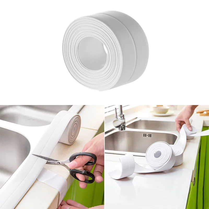 

3.2M Bathroom Shower Sink Bath Sealing Strip Tape For Bathroom Kitchen White PVC Self Adhesive Waterproof Wall Sticker