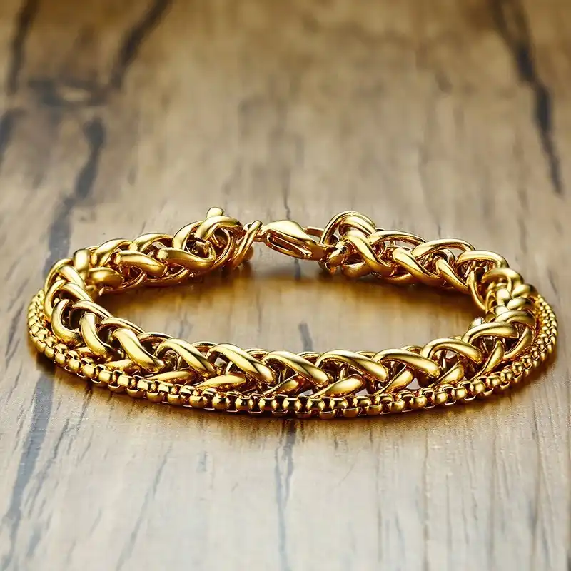 mens gold bracelets on wrist