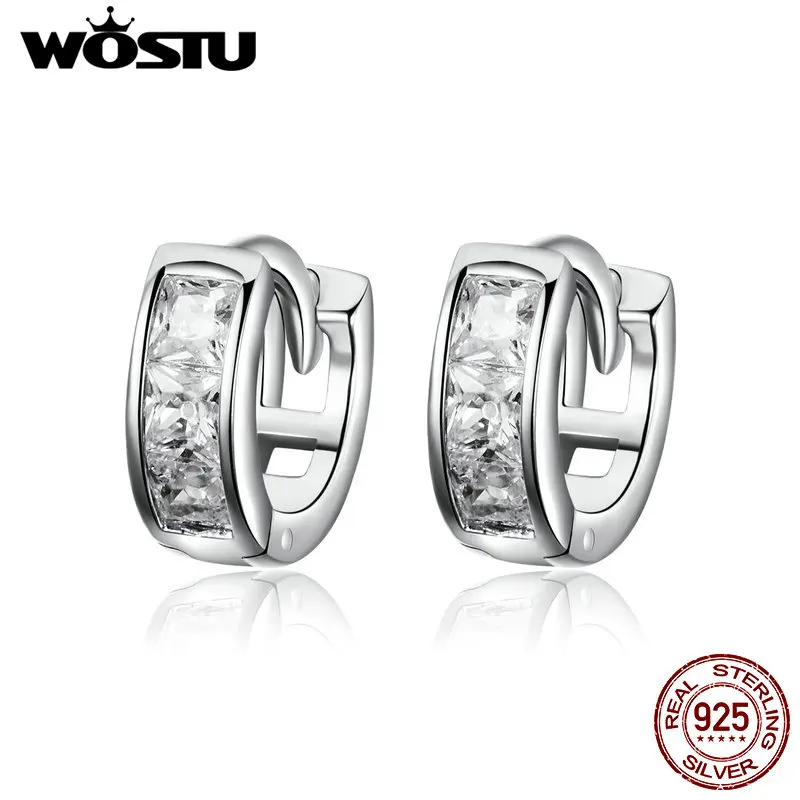 WOSTU новые 925 пробы серебряные Простые серьги-гвоздики ослепительные CZ круглые серьги для женщин Роскошные брендовые модные ювелирные изделия подарок CQE515