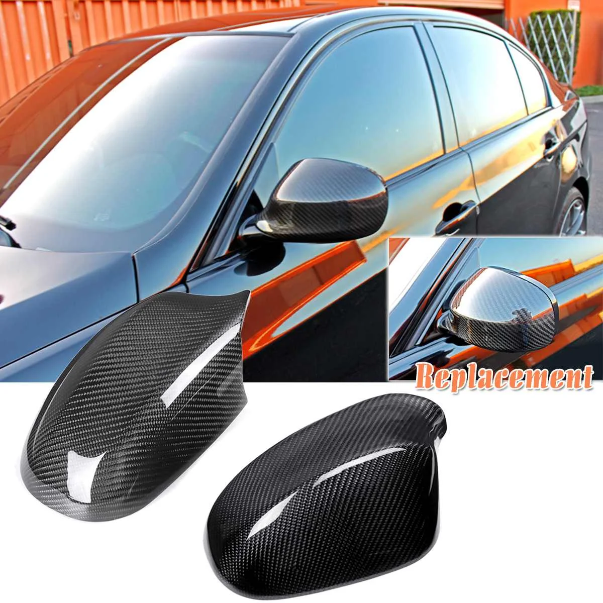 1 Pair Replacement Real Carbon Fiber Rear View Side Mirror Cover Caps