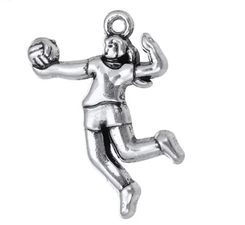 

50pcs Exquisite Female volleyball Charms pendant Tibetan silver Games souvenir Handmade Jewelry accessories bracelet necklace