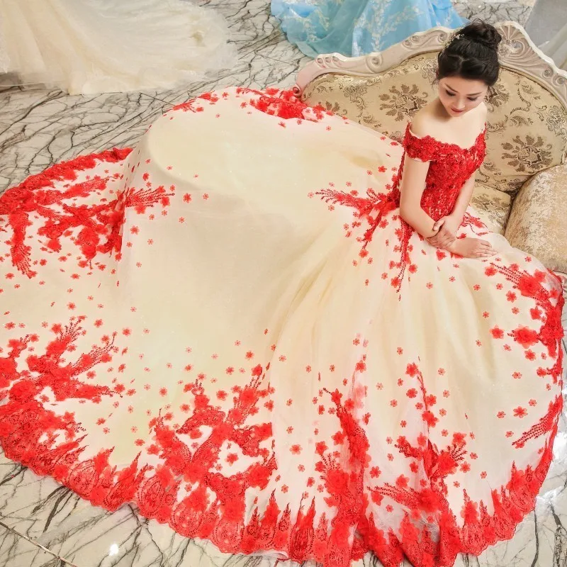 Robe De Mariage/роскошное Красное Кружевное белое свадебное платье принцессы из шампанского г. Африканские черные пушистые Бальные платья с открытыми плечами для девочек
