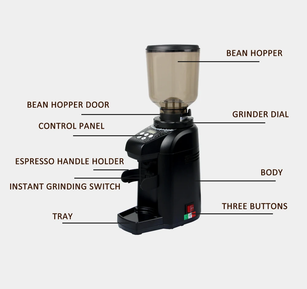 ITOP Coffee Grinders Commercial Coffee Bean Milling Machine Coffee Burr Grinder 180W 500g Hopper Capacity Red/Black/Grey Color