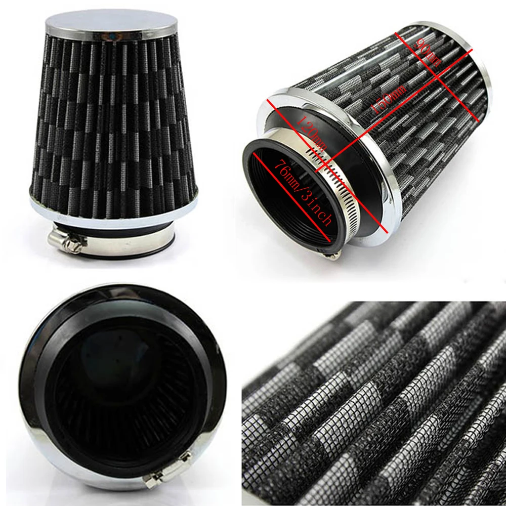 

3inch 76mm Car Air Filter Clean Intake High Flow Short RAM / COLD Round Cone Hot