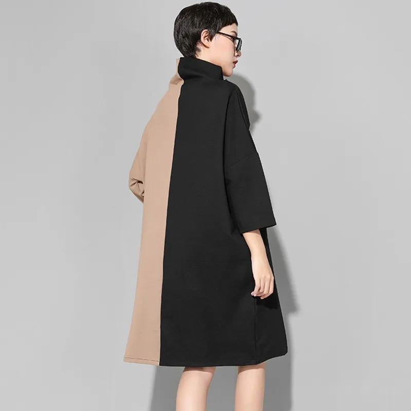 CHICEVER 2020 Autumn Winter Hit Colors Dresses For Women Turtleneck Wrist Sleeve Loose Women's Dress Female Casual Clothes New