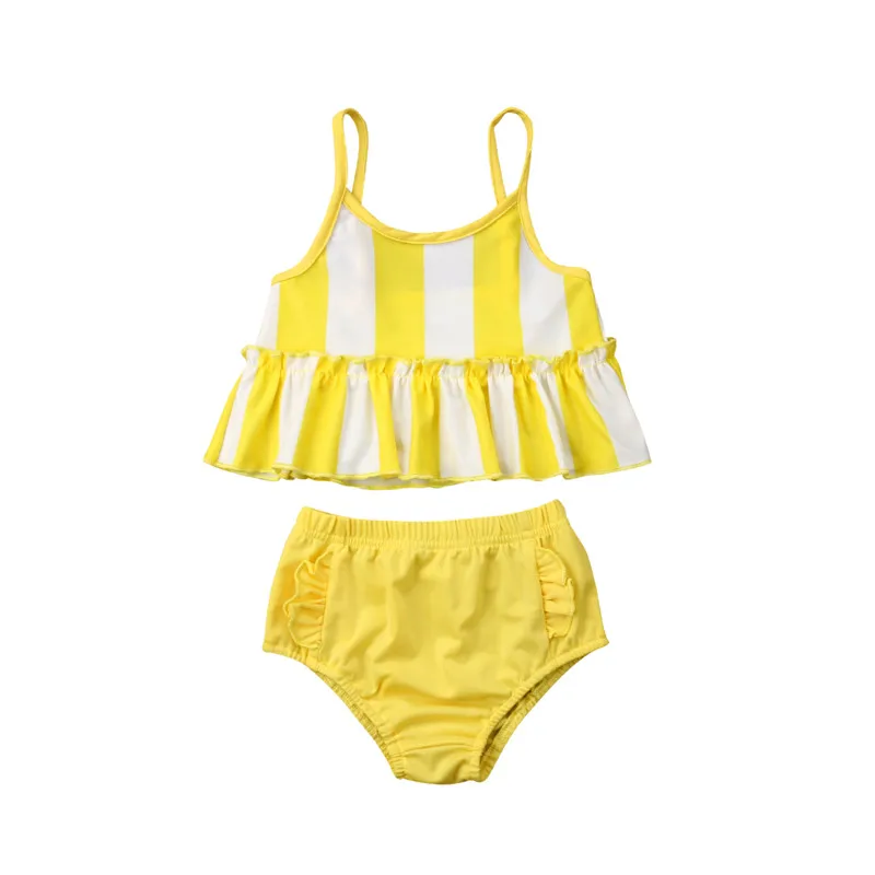 

2PCS Kids Baby Girls Striped Swimwear Bikini Sets Strap Ruffles Tank Crop Tops Panties 2019 Swimsuit Bathing Suit Beachwear 0-5T