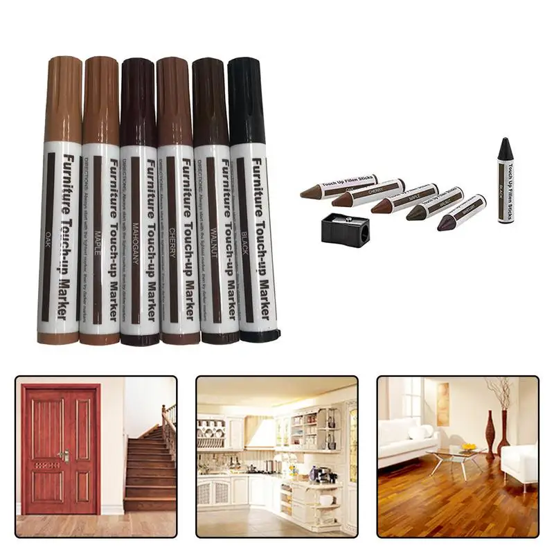 6pcs/set Floor Grain Repair pen, Fine Point , Suitable for Wood