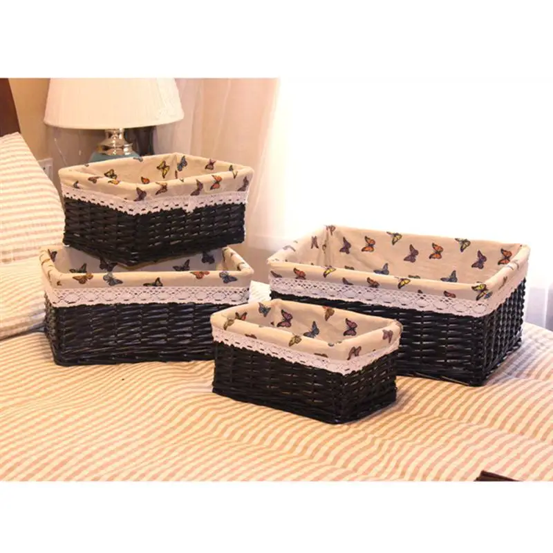 OUNONA 4 pcs سلة تخزين خشبية مع فراشة المطبوعة بطانة الغسيل التخزين المنظم للعب الكتب الملابس حجم S OUNONA 4 pcs سلة تخزين خشبية مع فراشة المطبوعة بطانة الغسيل التخزين المنظم للعب الكتب الملابس حجم S