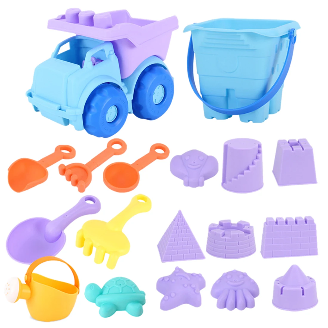 

18Pcs Beach Sand Toys Sand Water Playset Seaside Castle Beach Toys for Children Outdoor Fun In Summer - Sky-blue/Green/Yellow