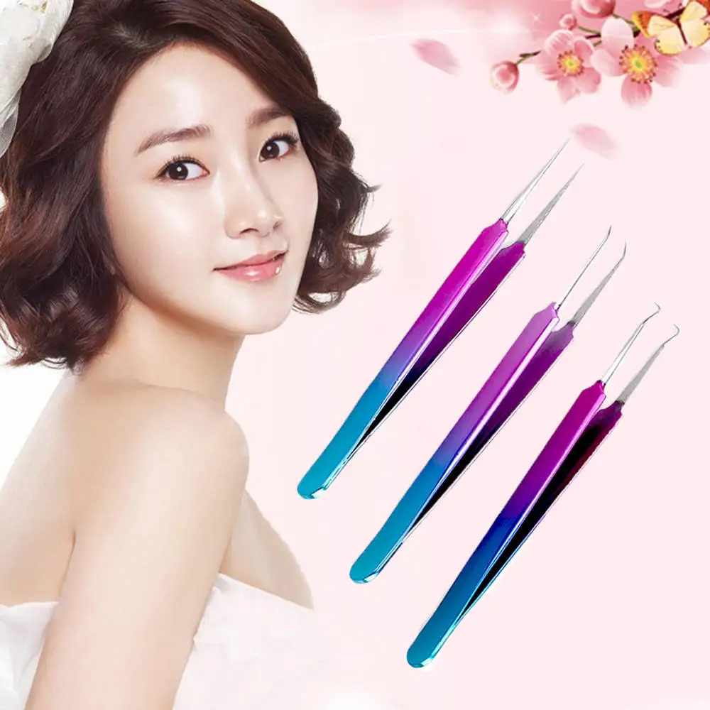 

3pcs Beautiful Design Stainless Steel Acne Clips Needle Blackhead Remover Needle Tweezers Face Care Beauty Repair Tools