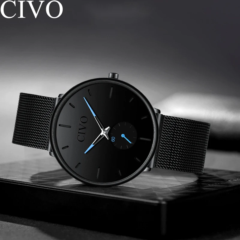 

CIVO Mens Watches Waterproof Sports Wristwatch Slim Men'S Quartz Clock Men Wrist Watches Relogio Masculino Gift For Father