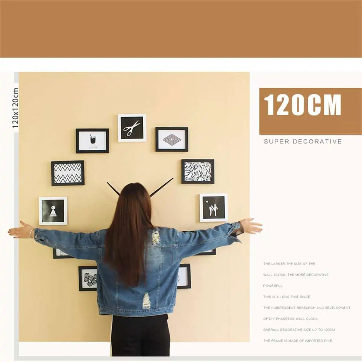 Billige 2019 12 foto Rahmen Nordic Stil DIY Wanduhr Moderne Design Holz Foto Rahmen Wanduhr Kunst Bilder Uhr Einzigartige Klok wohnkultur