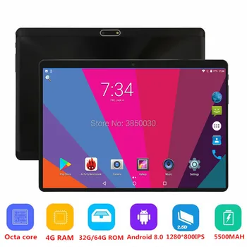 10 Inch Android 8.0 Tablet PC 3G 4G FDD LTE Phablet Support Netflix Youtube Octa Core 64GB ROM 4GB RAM 2.5D Glasss 1280X800