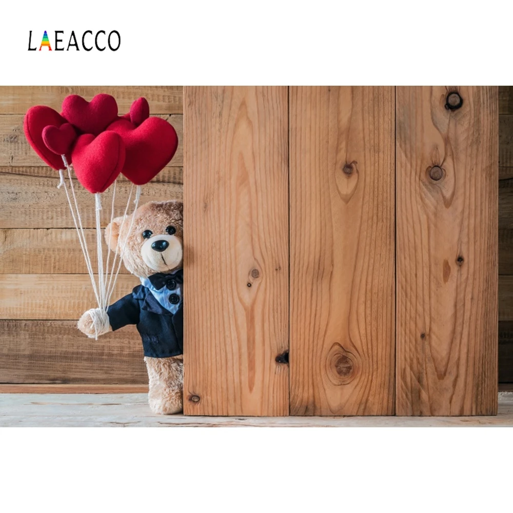 

Laeacco Wooden Dolls Teddy Beer Baby Party Photography Backgrounds Customized Photographic Backdrops For Photo Studio