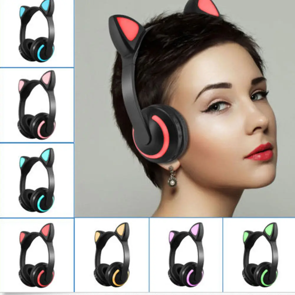 Беспроводные наушники Bluetooth 4 2 с кошачьими ушками и светодиодный Ной