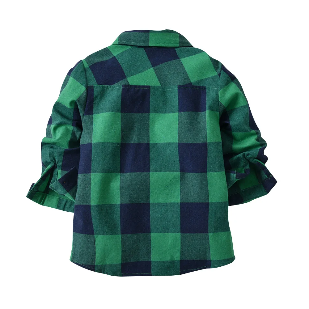 HI& JU8BER/хлопковая рубашка с длинными рукавами для мальчиков осенне-Весенняя зеленая рубашка в клетку детская одежда однотонная Детская рубашка
