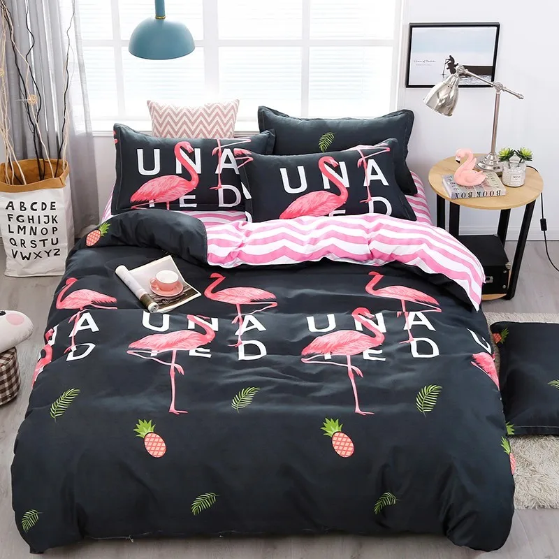 

Jeefttby Cartoon Pink Flamingo Bedding Sets 3/4pcs Geometric Pattern Bed Linings Duvet Cover Bed Sheet Pillowcases Home Textiles