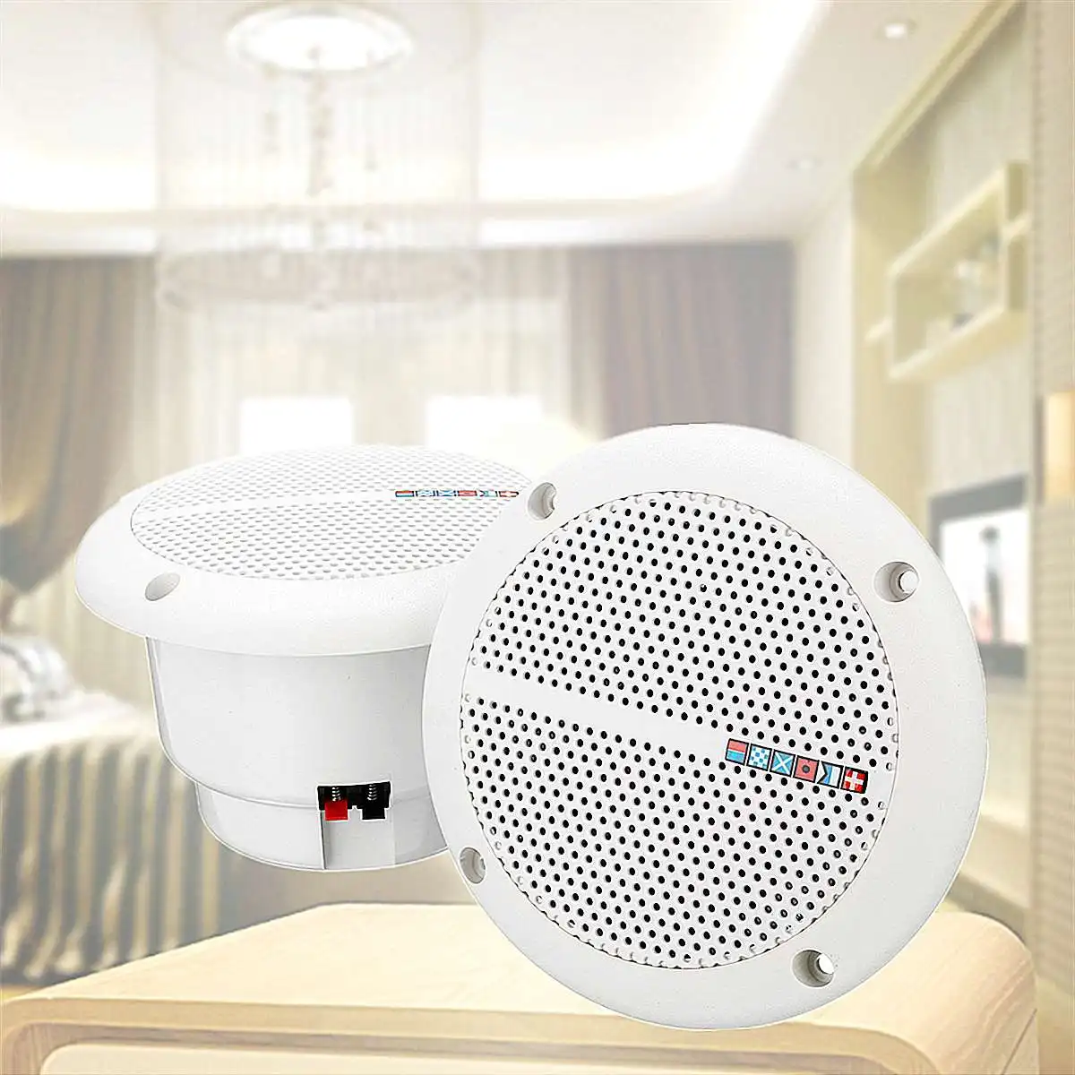 1Pair 25W Full Range Ceiling Wall Speakers Waterproof Loundspeaker Home Theater Bathroom Marine Boat Water Resistant Speaker
