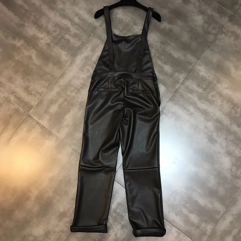 TWOTWINSTYLE комбинезон из искусственной кожи для женщин с высокой талией черные женские брюки длиной до щиколотки осень зима мода