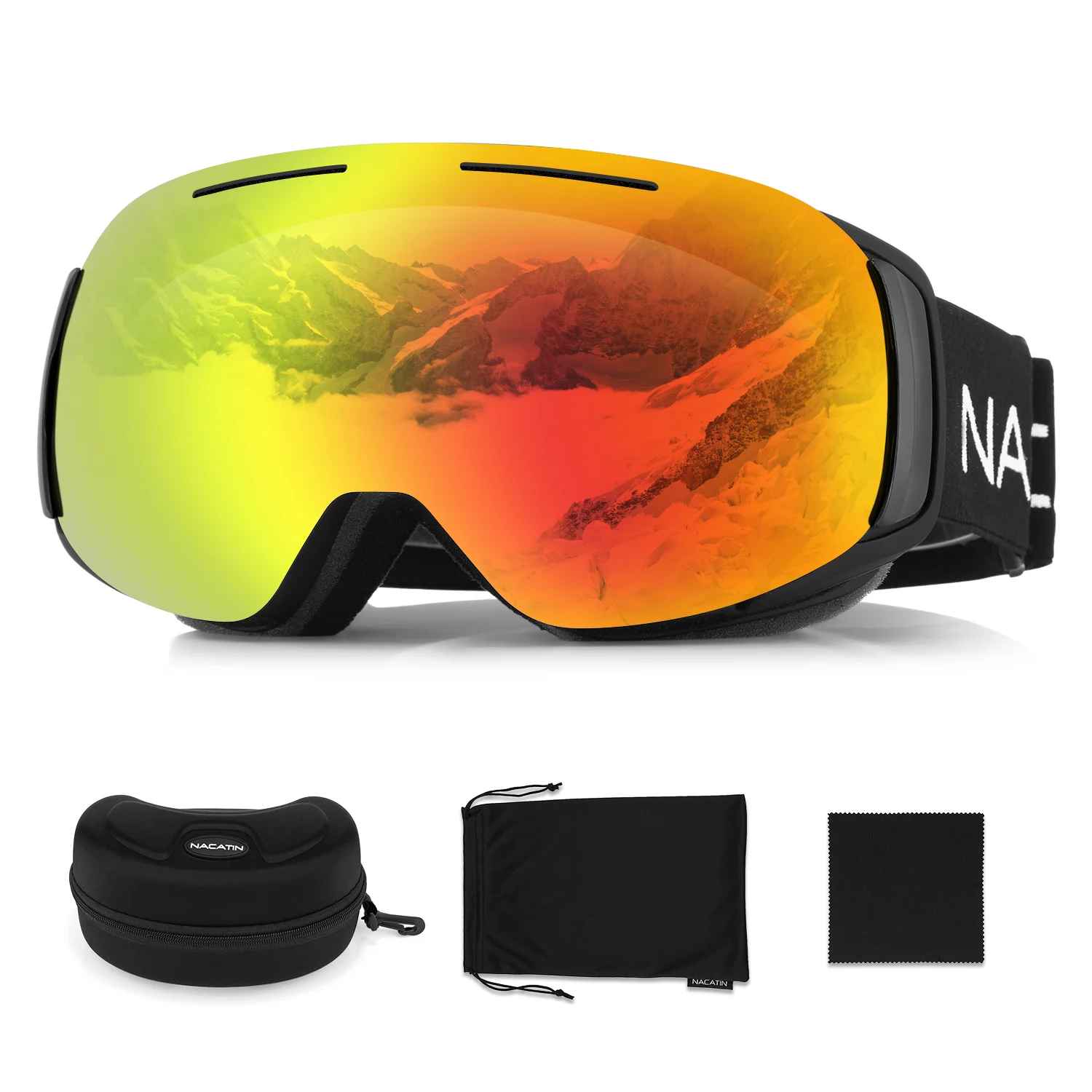 NACATIN Men Women UV Anti Fog Ski Goggles Detachable Double Lens Big