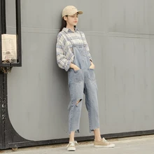 Pengpious Весна Новая мода джинсы комбинезон deisgn отверстие на колене