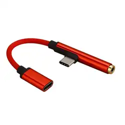 2в1 type-C для USB-C 3,5 мм Jack Aux адаптер для наушников для huawei P20 Xiaomi (красный)