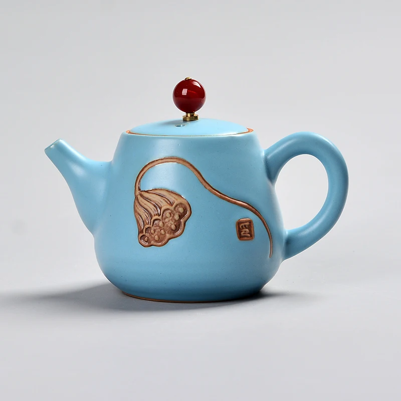 Chinese pottery teapot tea pot tea set Pu er black tea single hand painted lotus flower and lotus root teaware ceramic kettle Chinese pottery teapot tea pot tea set Pu er black tea single hand painted lotus flower and lotus root teaware ceramic kettle