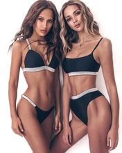 Thong Bikinis 2019 Sexy Solid Cross Bandage Push Up Padded Swimsuit Wrapping Chest 2019 New Strap Swimwear Women Biquini bule sexy self tie swimwear with padded chest