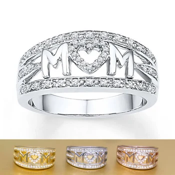

Huitan Special Anniversary Ring MOM Letter Design Mother's Day Gift Warm Birthday Gift for mom Jewelry Wholesale Lots bulk