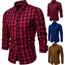 Новая стильная модная популярная мужская рубашка с длинными рукавами и пуговицами, деловой клетчатый Нарядный хлопковый топ