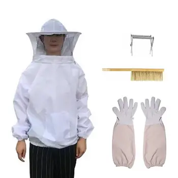 

4 In 1 Beekeeping Jacket With Veil Beekeeper Jacket Gloves Bee Hive Brush And Bee Box Clip Tool Set Queen Bee Catcher