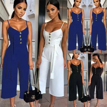 

2019 New Style Women V Neck Short Sleeve Ladies Summer Casual Loose Slim Tank Top Playsuits Jumpsuits Bodycon Elastic Overalls