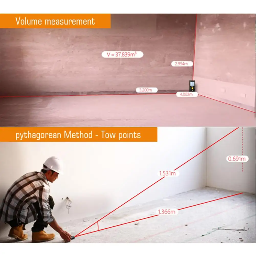 Laser Distance Meter 40M 60M 80M Handheld Infrared Range Finder High Precision Electronic Level Ruler