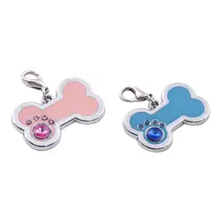 Pet Dog ID Tag Rhinestone Bone Shaped личный оберег теги Pet Ошейник 2 цвета 1 шт