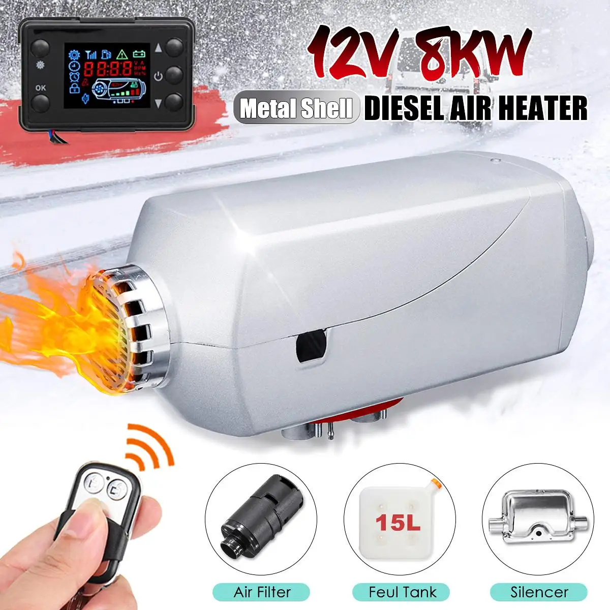 

Newest 8000W 12V Diesels Air heater LCD Screen Display Car Parking Heater 15L Tank With Remote Control For Truck Bus Boat RV Car