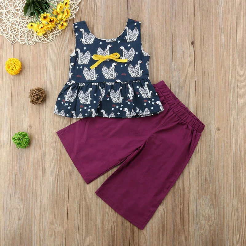 

2PCS Girls Clothes Baby Summer Clothes Goose Sleeveless Tops+Long Wide Legging Pants Toddler Girl Clothes Outfits Girlymax Set