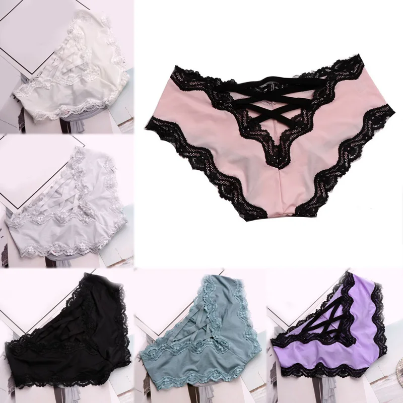 

Silk Sexy Panties Lace Size M L Underwear 1PC Comfortable Lingerie Crotch Cotton Briefs Elastic Hollow Out Soft Cross Adjustable