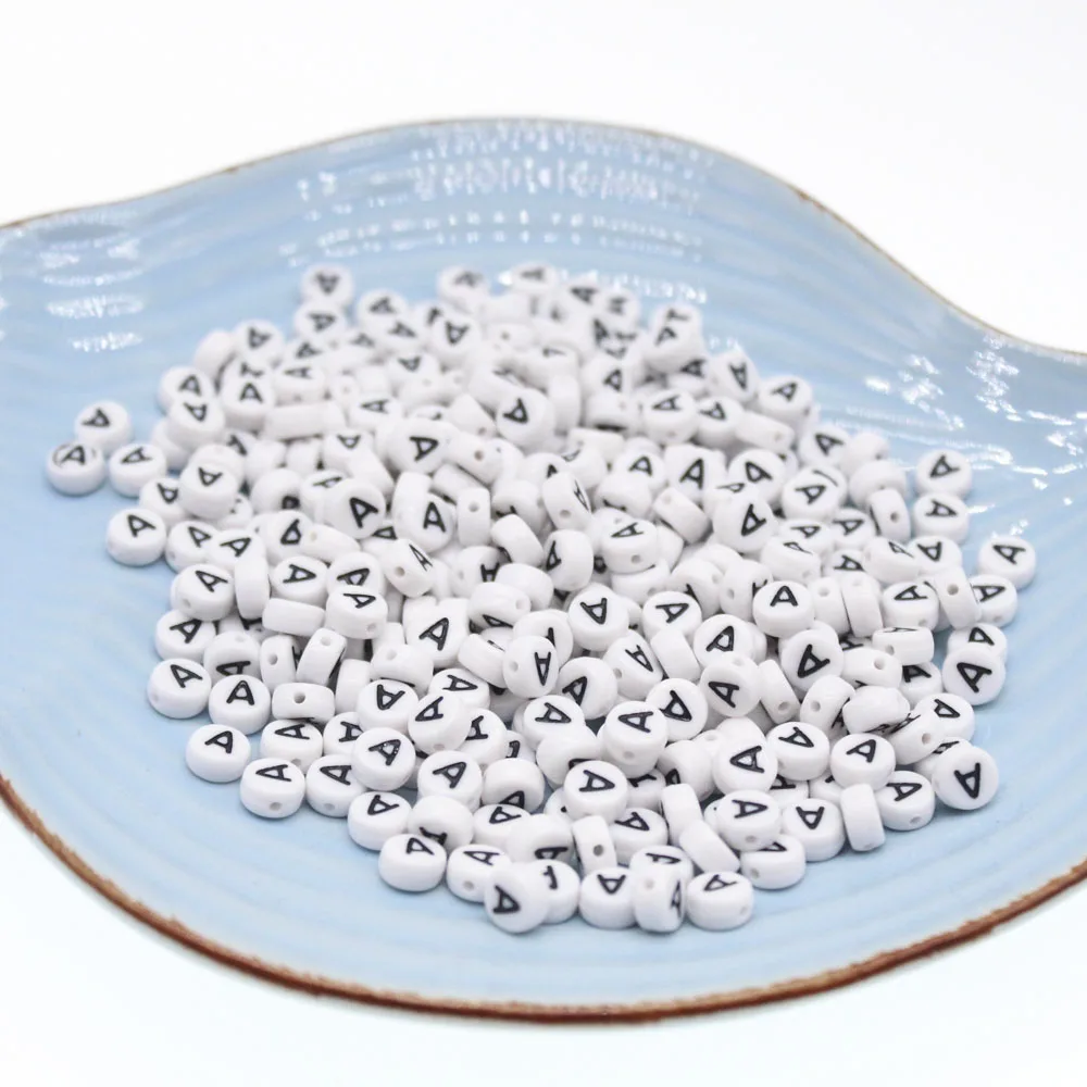 

CHONGAI 500Pcs Oblate Acrylic Letter Beads Single Alphabet White Round Bracelet Jewelry Beads&Jewelry Making 4*7MM