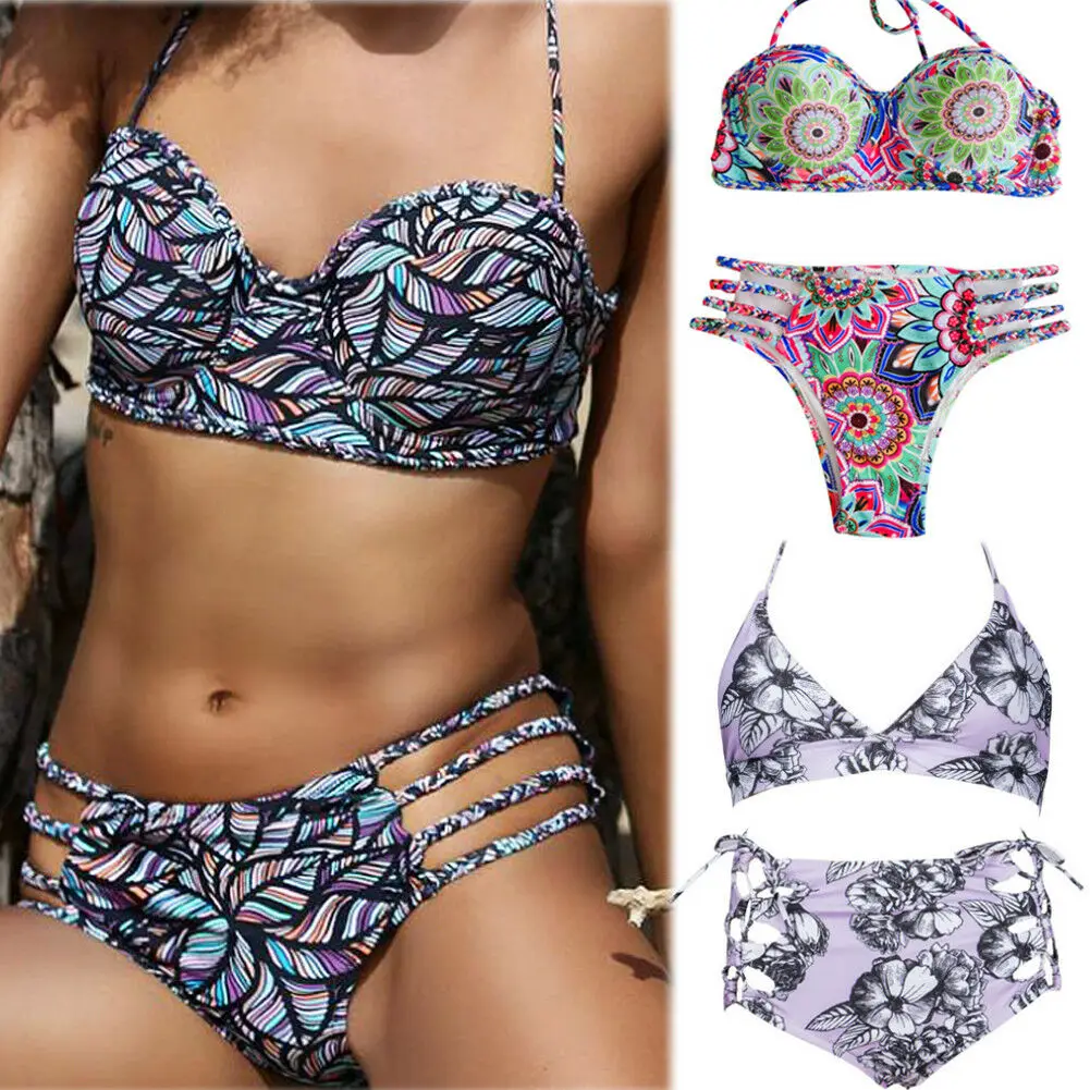 

Boho Ethnic Style Women Persian Pattern Off Shoulder High Waist Bikini Set Push Up Bra Swimsuit Beachwear Bathing Suit Swimwear
