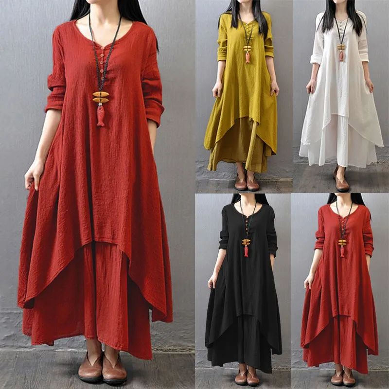 

Plus Size Asymmetrical Shirt Dress ZANZEA 2019 Women's Sundress Bohemian Maxi Dress Kaftan Long Vestidos Female Robe Femme 5XL