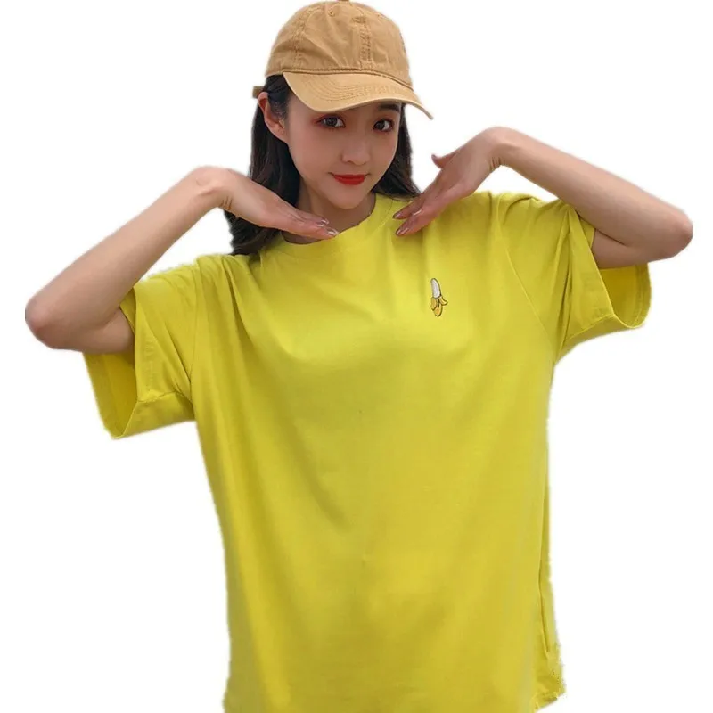 

Harajuku Embroidered Top 2019 Summer T Shirt Women Tops Orange Blueberry Banana Fruit Short-sleeved T-shirt Kawaii Loose T-shirt