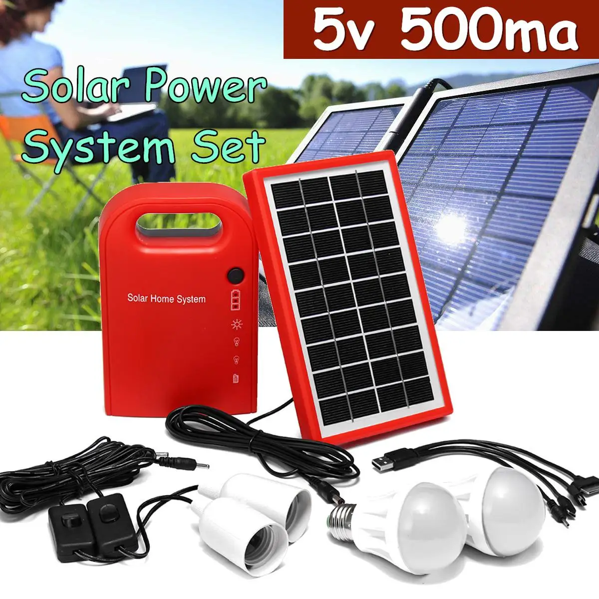 

3W 9V DC Solar Power Panel Generator Kit LED Light USB Charger Home Solar Power System Set Portable Household Emergency Lighting
