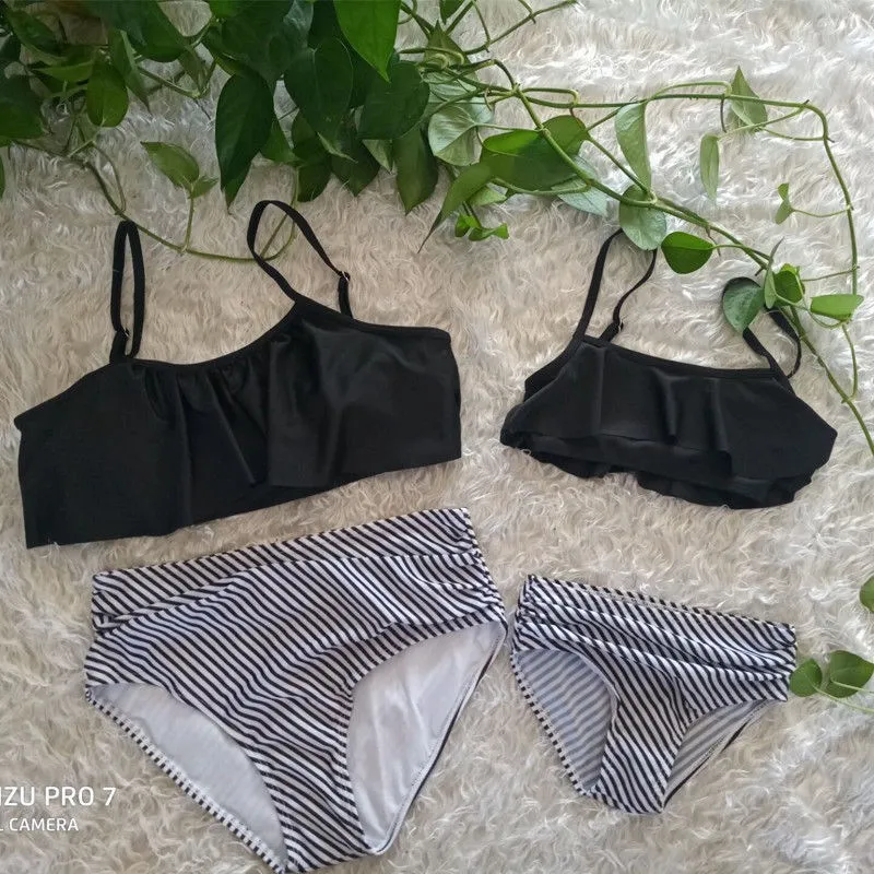 Пикантные Семейные комплекты купальников для мамы и дочки женщин детей с рюшами