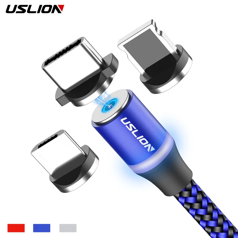 Магнитный светодиодный кабель USLION Micro usb type C для samsung S10 S9 S8 Xiaomi для iPhone XS MAX XR 8 7 6 6S USB-C магнитное зарядное устройство