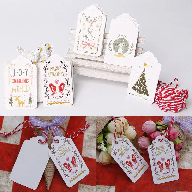 

50pcs Kraft Paper Christmas Tree Hang Tags Christmas Party Decor Gift Tags Cards