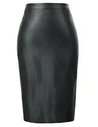 Черные юбки женские осенние Синтетическая кожа сзади Сплит бедра завернутый карандаш юбка вечерние