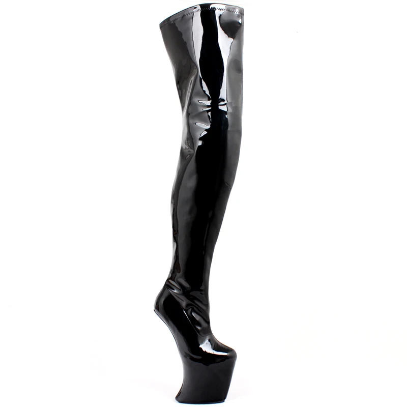 

Women Thigh High Boots Strange Style Heelless Hoof Wedge Sole High Heels Zipper Over-the-knee Boots