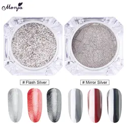 Monja дизайн ногтей зеркало серебро Flash Shimmer косметическая пудра Сияющий хромированный пигмент с блестками пыли DIY инструмент украшения