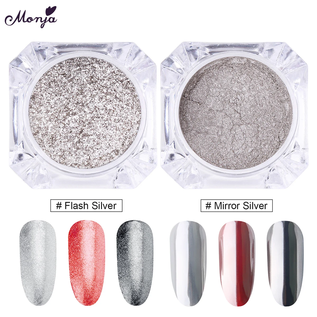 

Monja Nail Art Mirror Silver Flash Shimmer Powder Shining Chrome Pigment Glitter Dust DIY Decoration Tool