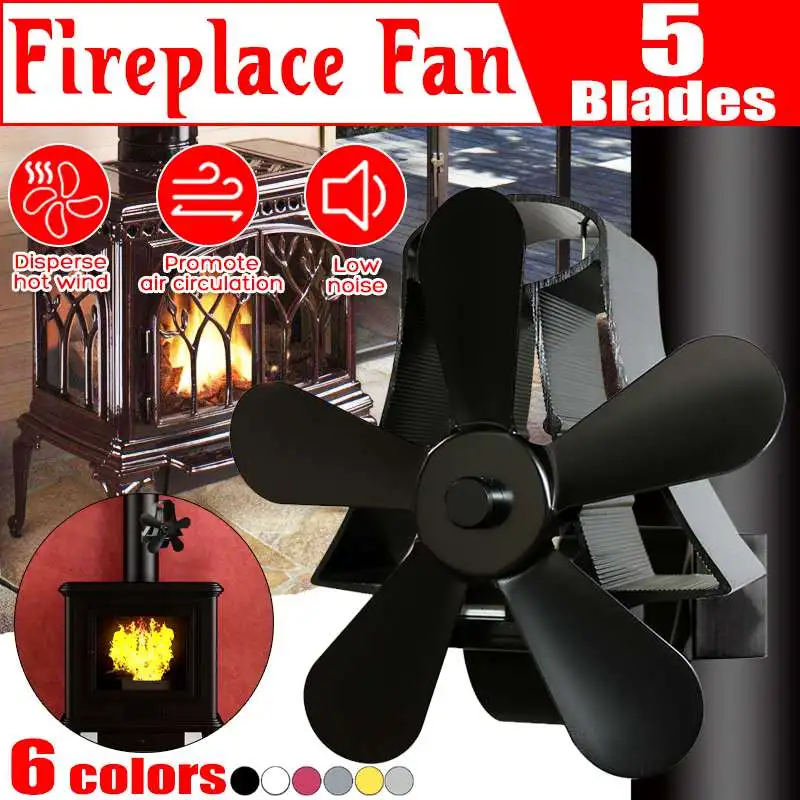 

5 Blade Heat Fireplace Fan Wall Hanging Stove Fan Powered Stove Fan komin Wood Burner Eco Friendly Quiet Fan Heat Distribution